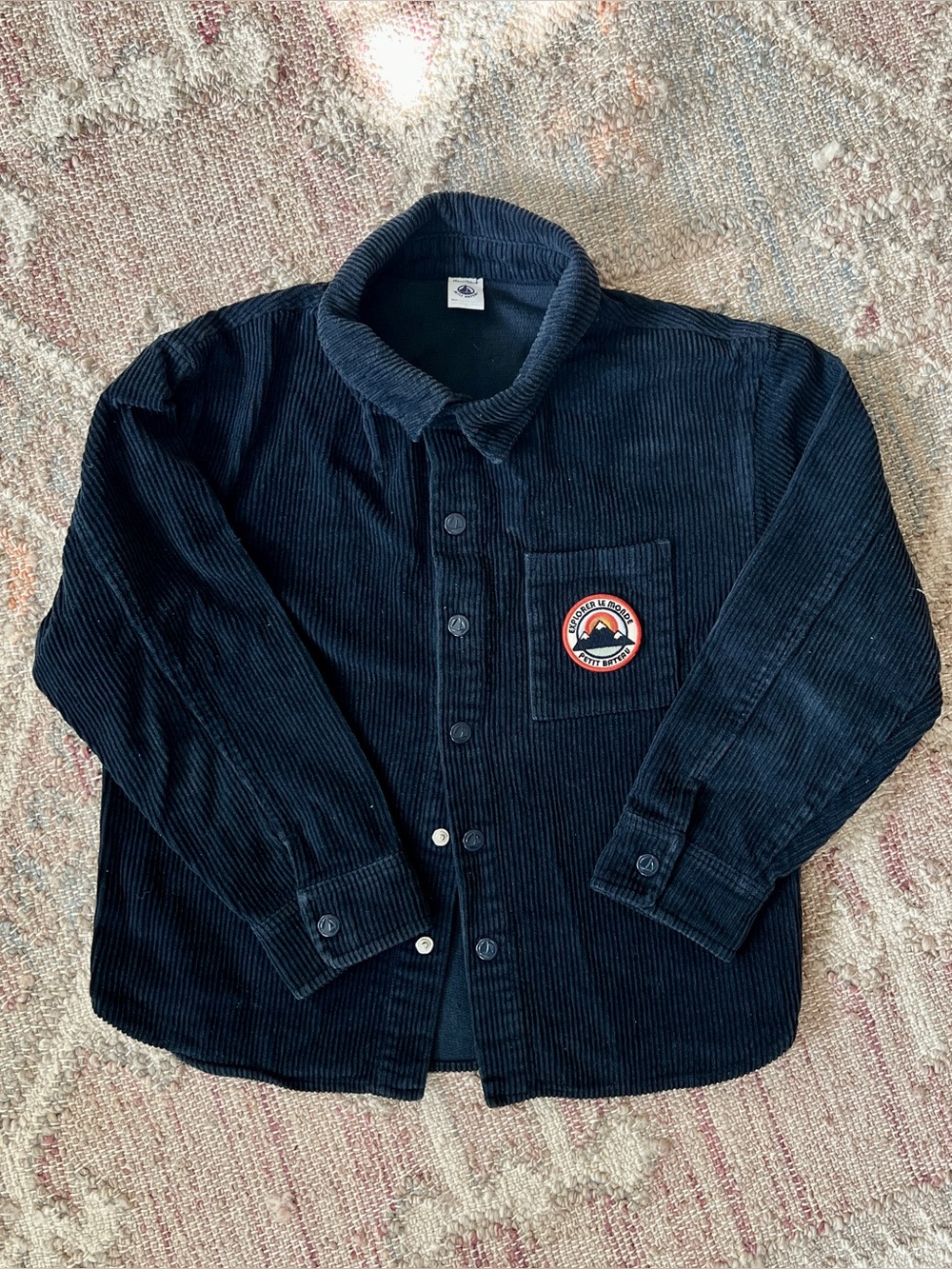 Petit Bateau Boy Navy Blue Corduroy Shirt Jacket with Cute Patch - boy size 10